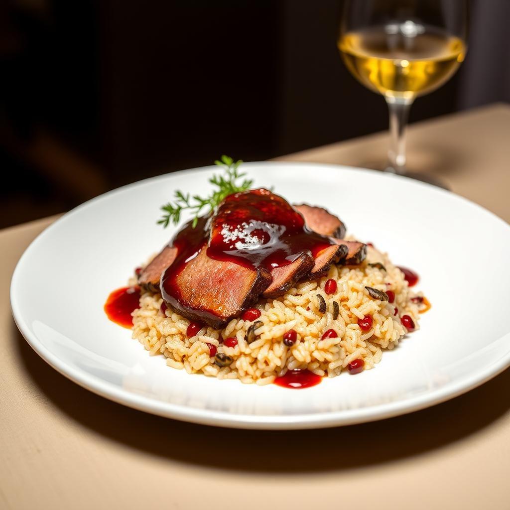 Pomegranate-Molasses Glazed Duck Breast with Wild Rice Pilaf Pomegranate-Molasses Glazed Duck Breast with Wild Rice Pilaf