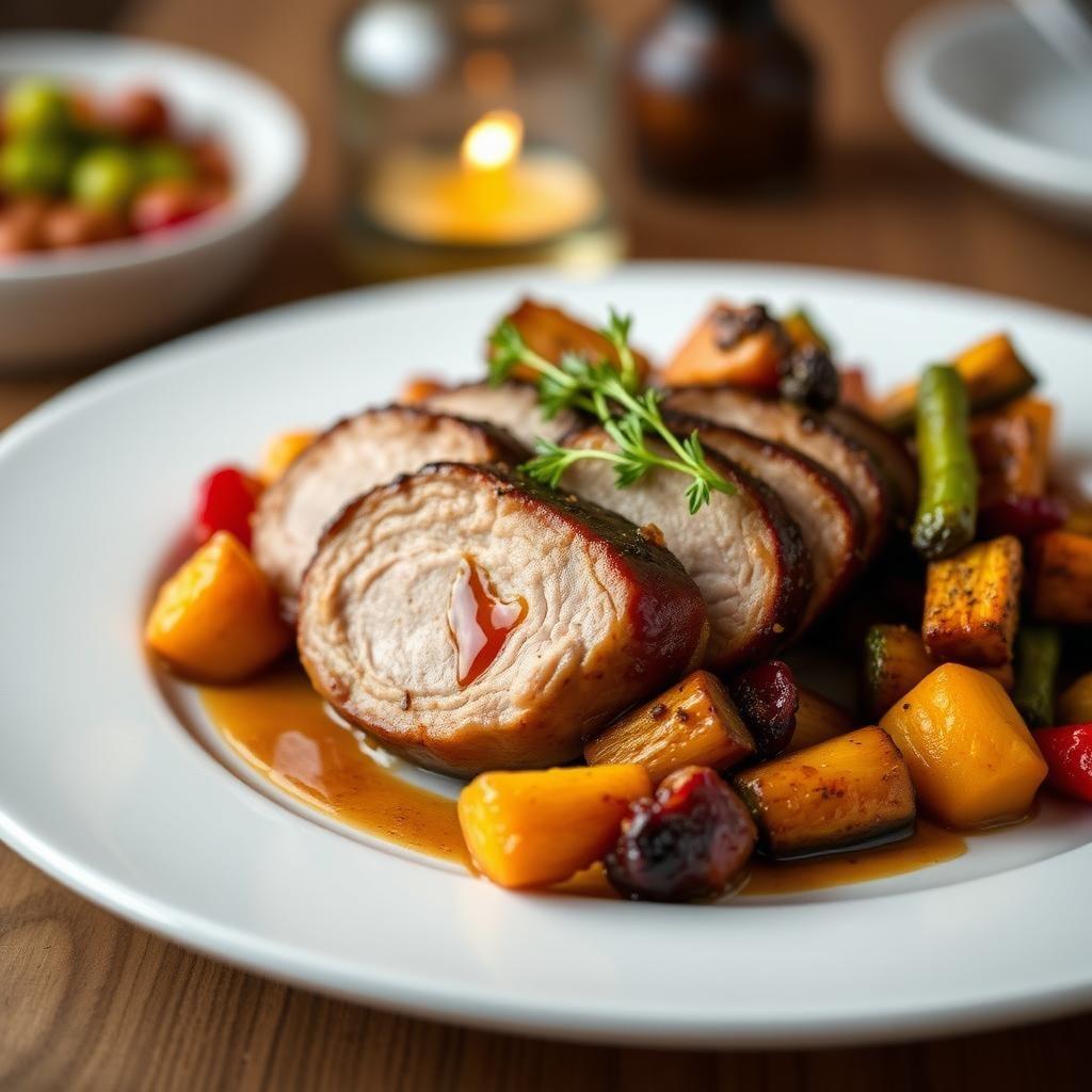 Honey-Garlic Glazed Pork Tenderloin with Roasted Vegetables Honey-Garlic Glazed Pork Tenderloin with Roasted Vegetables