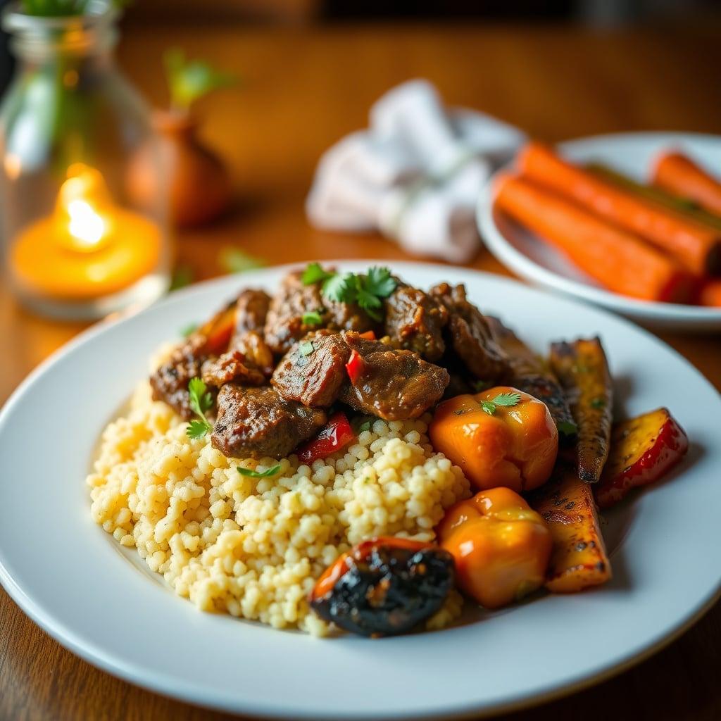 Slow Cooker Moroccan Spiced Beef with Couscous and Roasted Vegetables Slow Cooker Moroccan Spiced Beef with Couscous and Roasted Vegetables