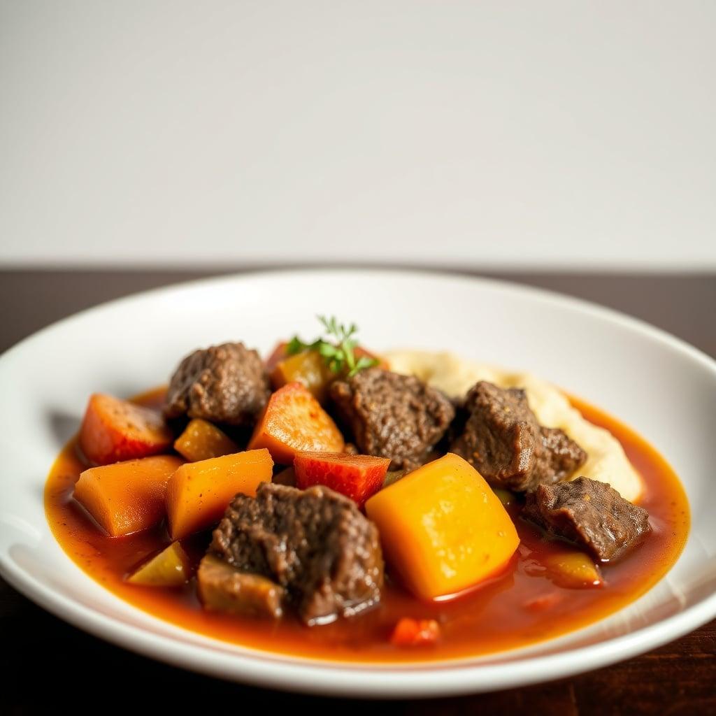 Slow-Simmered Beef Stew with Root Vegetables and Cauliflower Mash Slow-Simmered Beef Stew with Root Vegetables and Cauliflower Mash