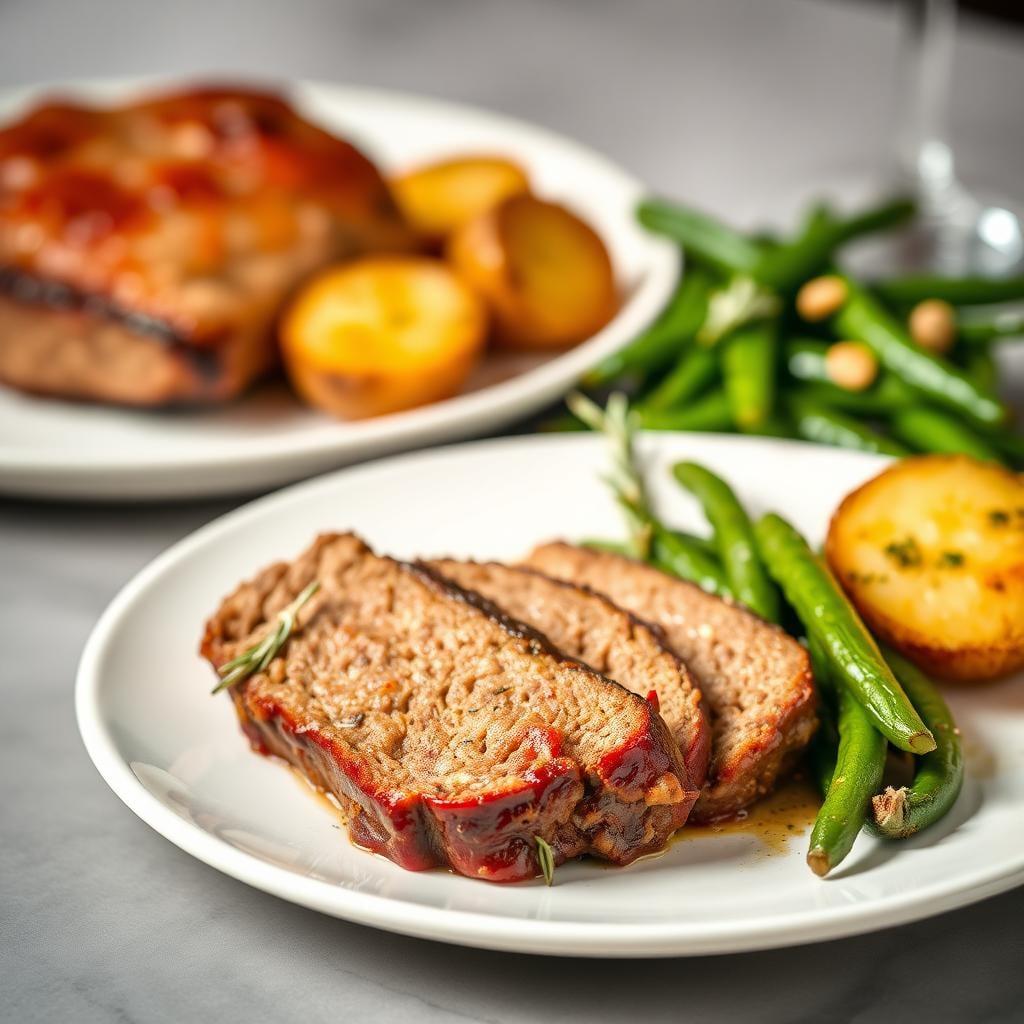 Classic American Meatloaf with Rosemary Roasted Potatoes & Buttered Green Beans Classic American Meatloaf with Rosemary Roasted Potatoes & Buttered Green Beans
