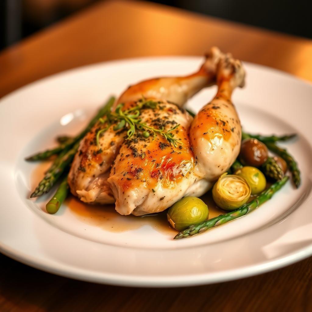 Herb-Roasted Chicken with Spring Greens and Asparagus Herb-Roasted Chicken with Spring Greens and Asparagus