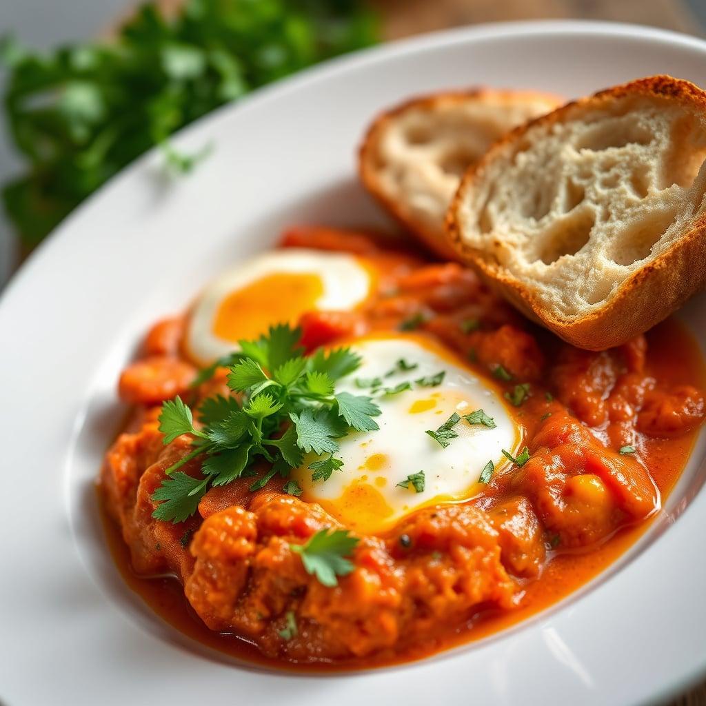 Shakshuka with Crusty Bread and Fresh Herbs Shakshuka with Crusty Bread and Fresh Herbs