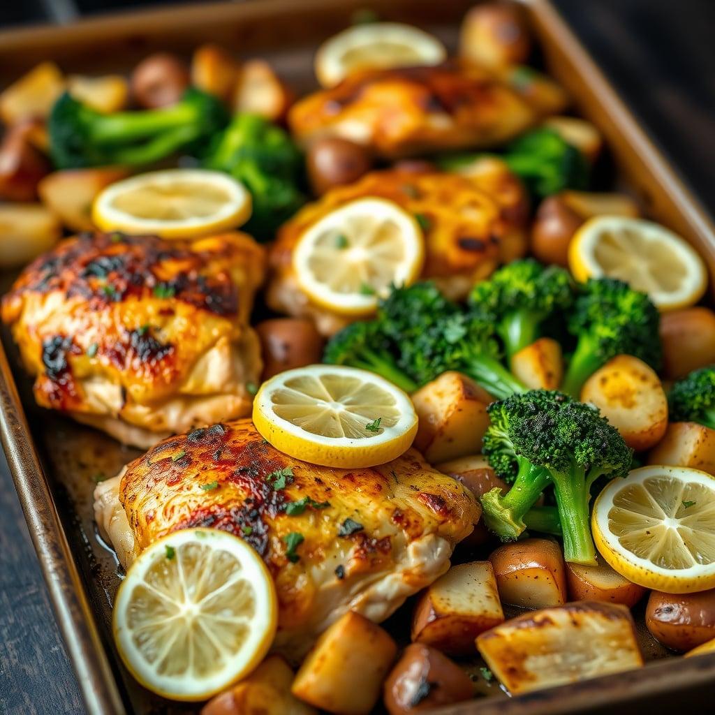 One-Pan Lemon Garlic Chicken with Roasted Potatoes and Broccoli One-Pan Lemon Garlic Chicken with Roasted Potatoes and Broccoli