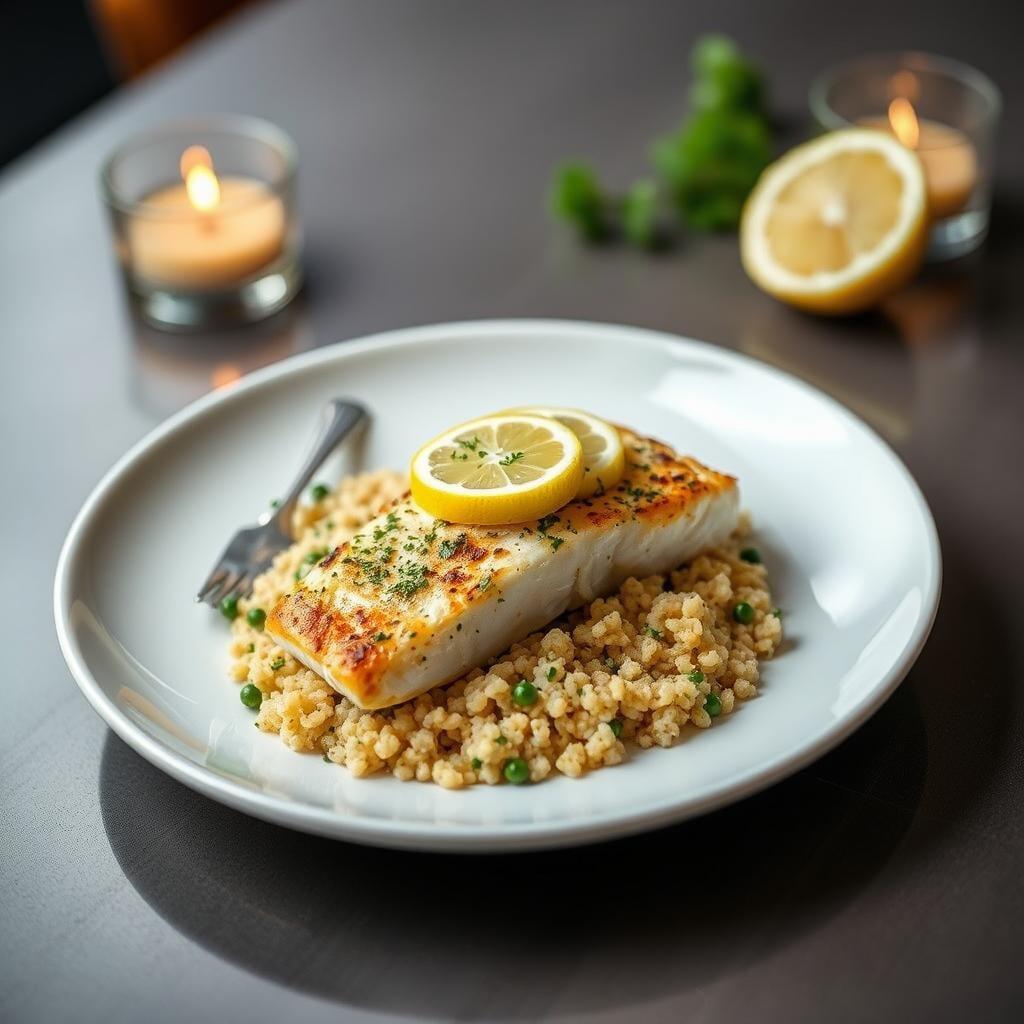 Lemon Herb Baked Cod with Quinoa Pilaf Lemon Herb Baked Cod with Quinoa Pilaf