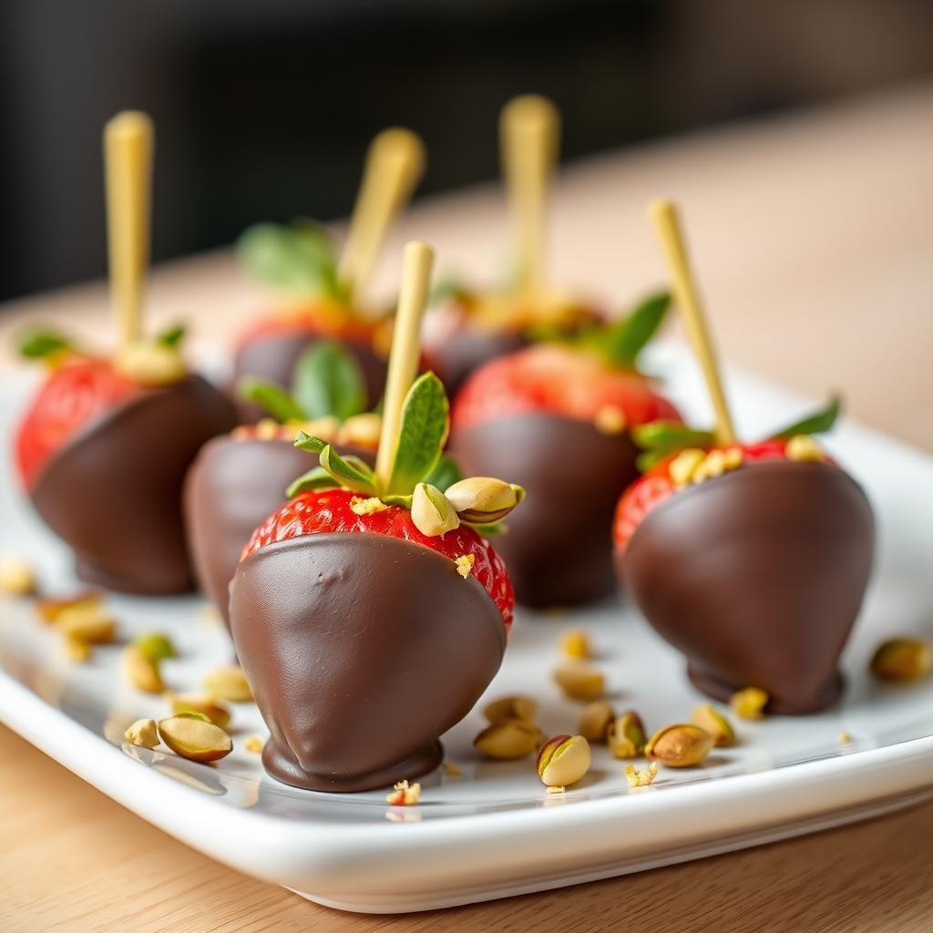 Dark Chocolate Dipped Strawberries with Crushed Pistachios Dark Chocolate Dipped Strawberries with Crushed Pistachios