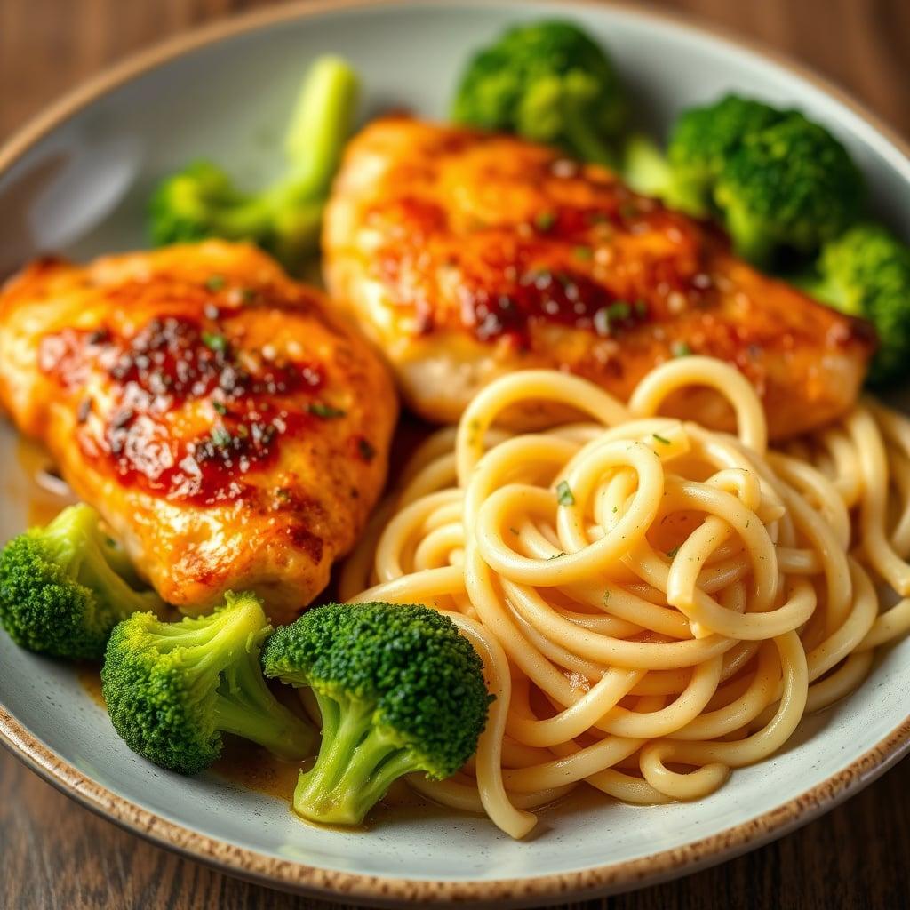 Italian Baked Chicken Thighs with Garlic Parmesan Noodles and Broccoli Italian Baked Chicken Thighs with Garlic Parmesan Noodles and Broccoli