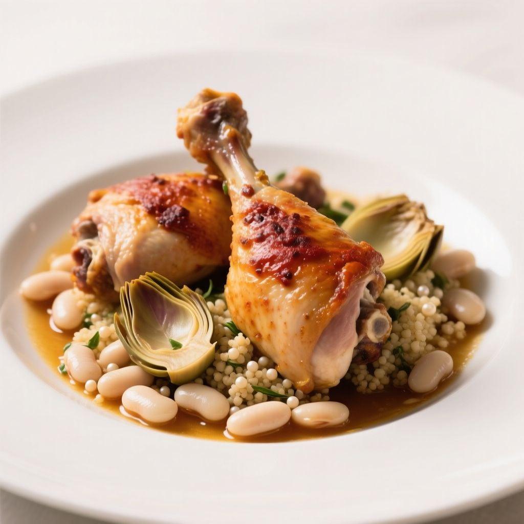 Harissa-Braised Chicken Thighs with White Beans, Artichokes & Herbed Couscous Harissa-Braised Chicken Thighs with White Beans, Artichokes & Herbed Couscous
