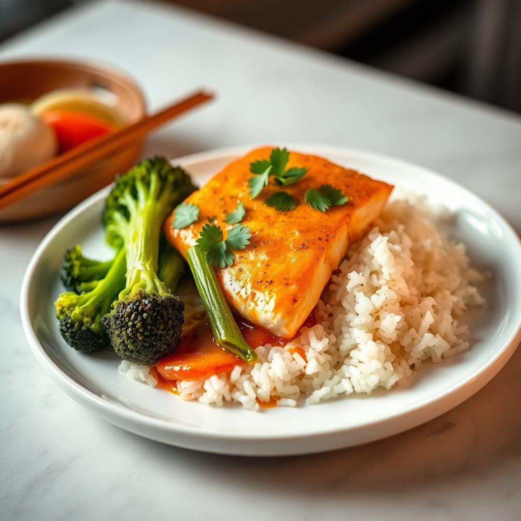 Thai Coconut Curry Salmon with Jasmine Rice and Ginger Broccoli Thai Coconut Curry Salmon with Jasmine Rice and Ginger Broccoli