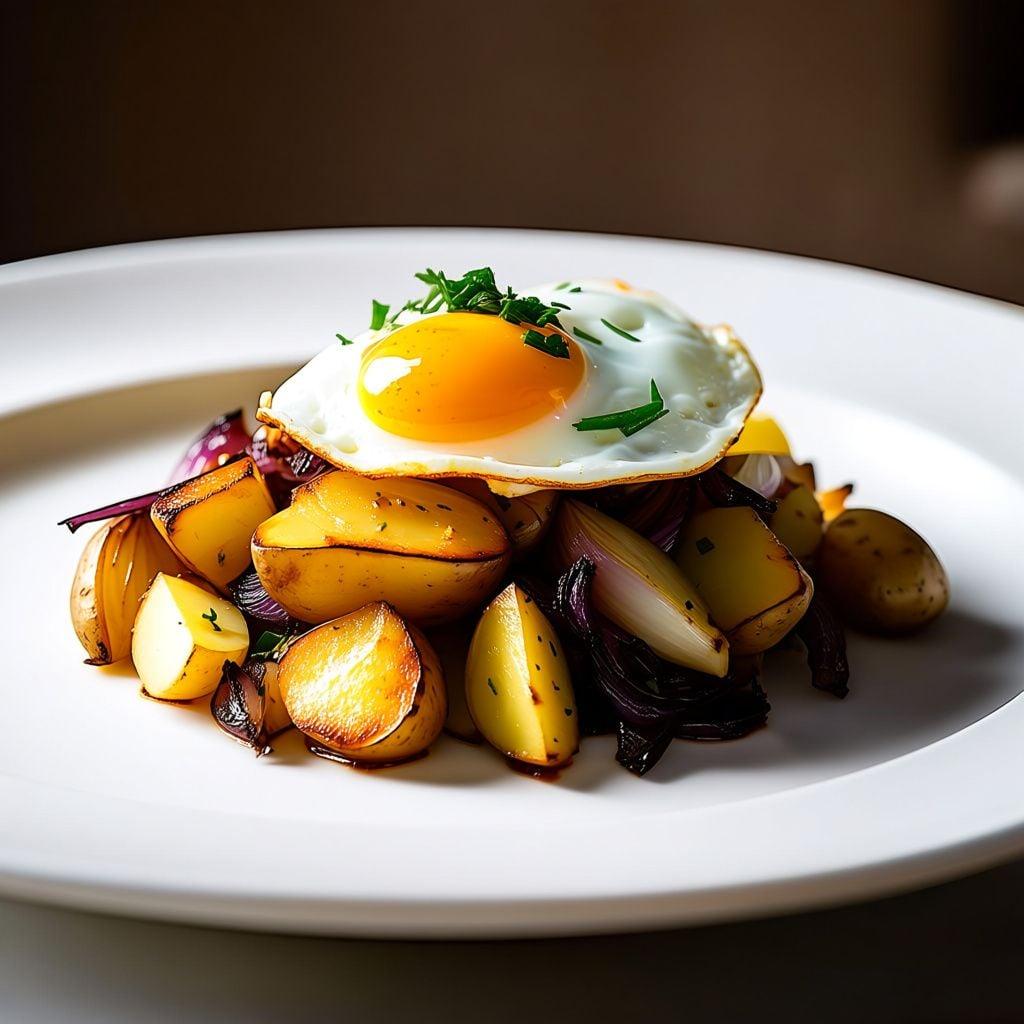 Caramelized Onion & Potato Hash with Mature Cheddar & Fried Eggs Caramelized Onion & Potato Hash with Mature Cheddar & Fried Eggs