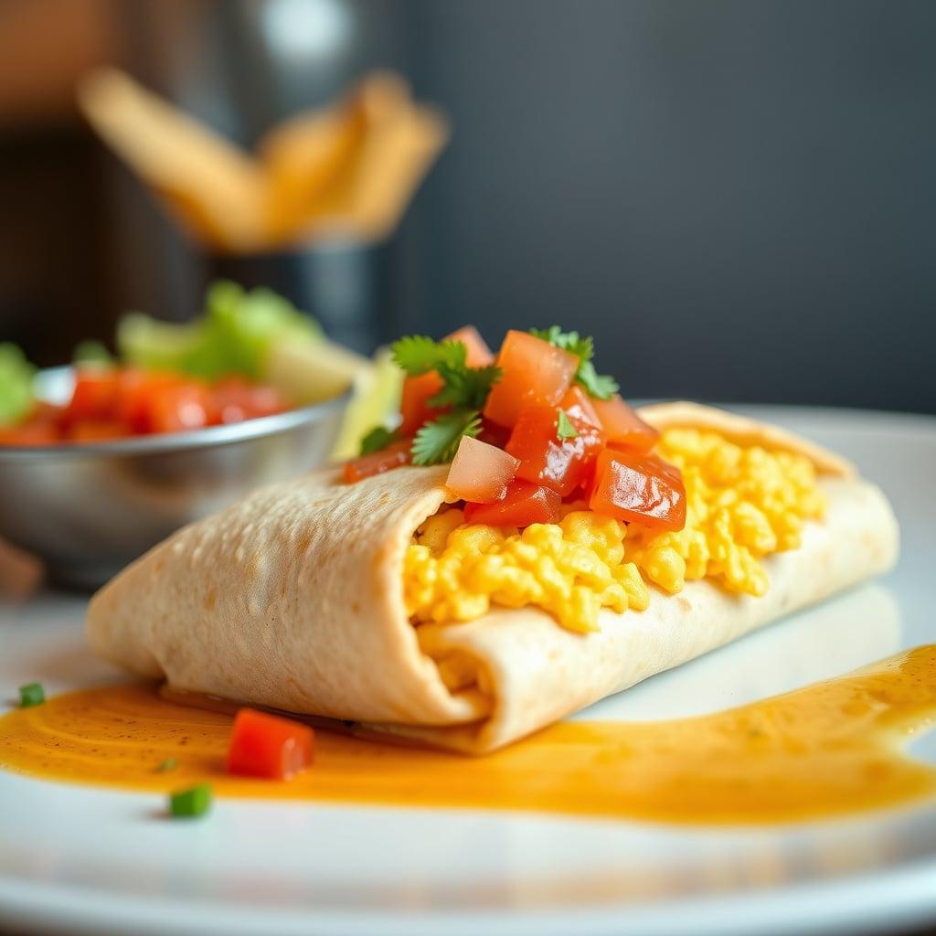 Breakfast Burrito with Scrambled Eggs and Salsa