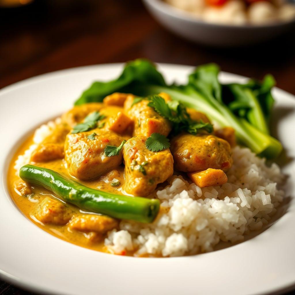 Thai Green Curry Chicken with Jasmine Rice and Bok Choy Thai Green Curry Chicken with Jasmine Rice and Bok Choy