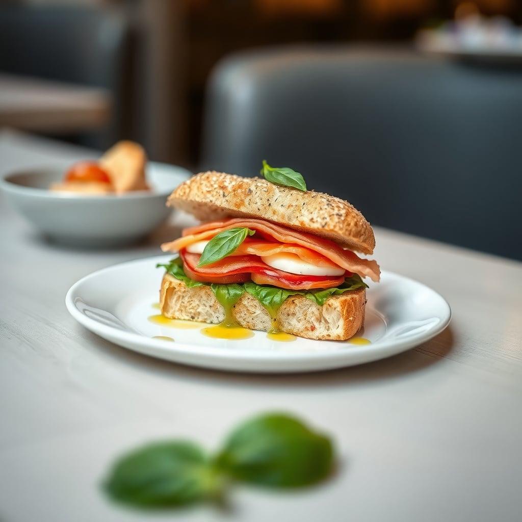Caprese Sandwich with Prosciutto and Basil Oil